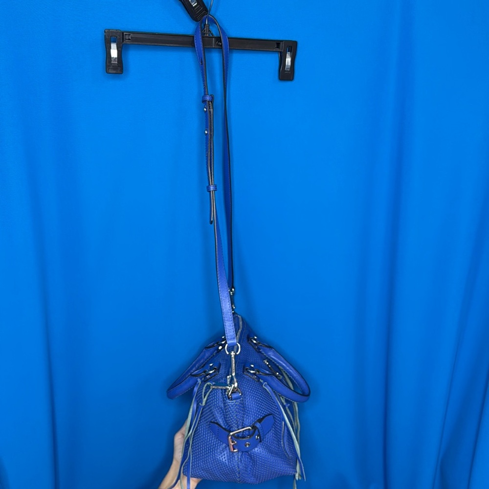 RARE REBECCA MINKOFF LARGE MOTO PERFORATED LEATHER ROYAL / COBALT BLUE SATCHEL - Picture 15 of 16